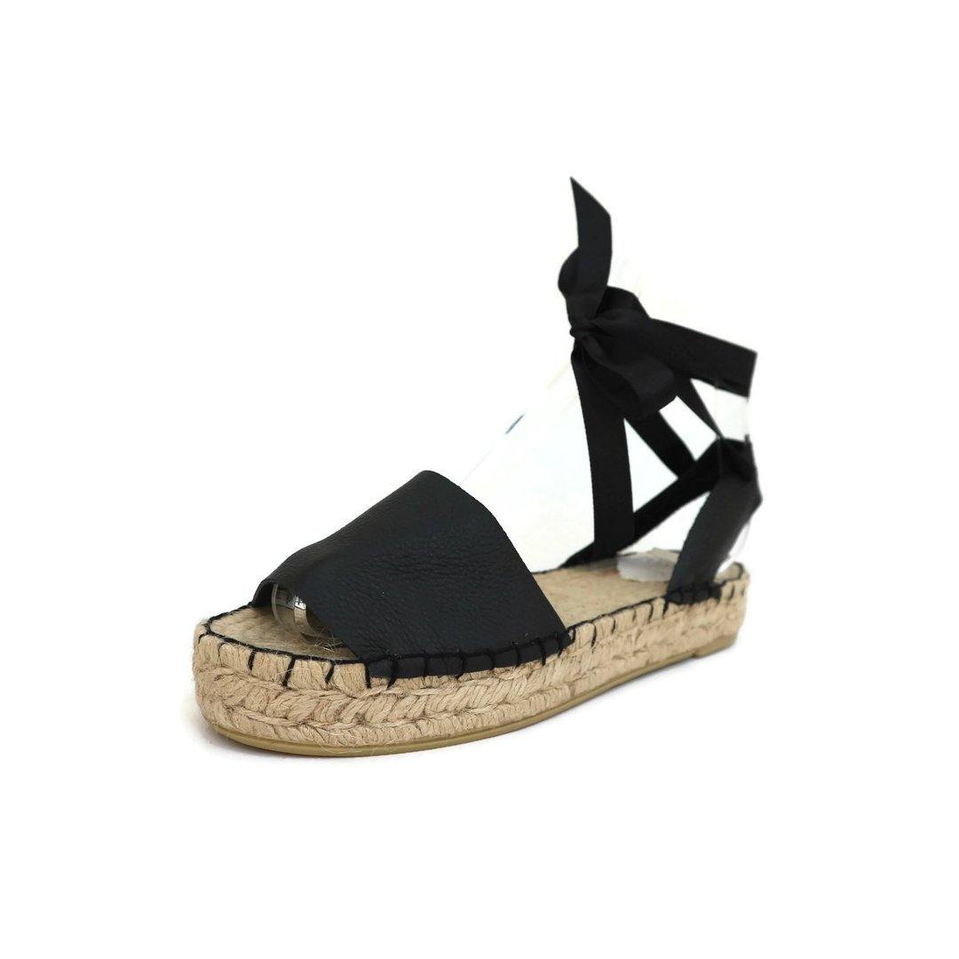 Essential Leather Espadrilles Sandals - Black - Double Sole - Maslinda Designs