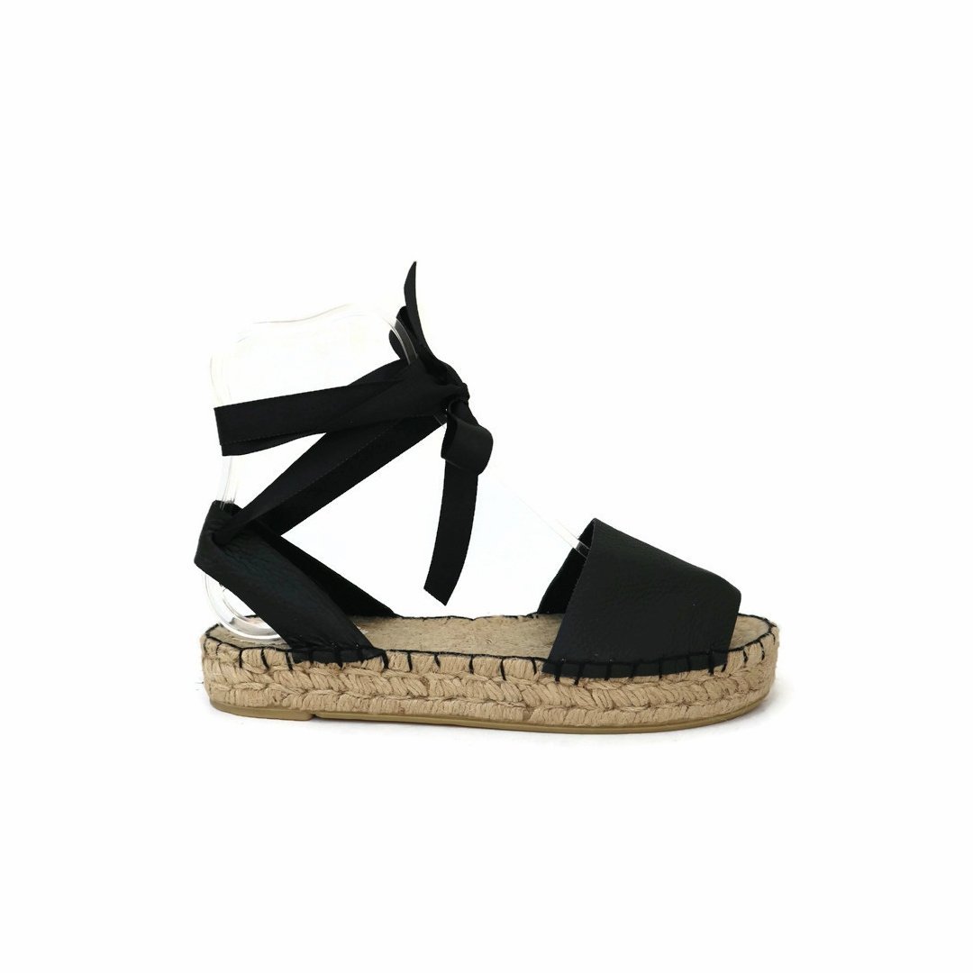 Essential Leather Espadrilles Sandals - Black - Double Sole - Maslinda Designs