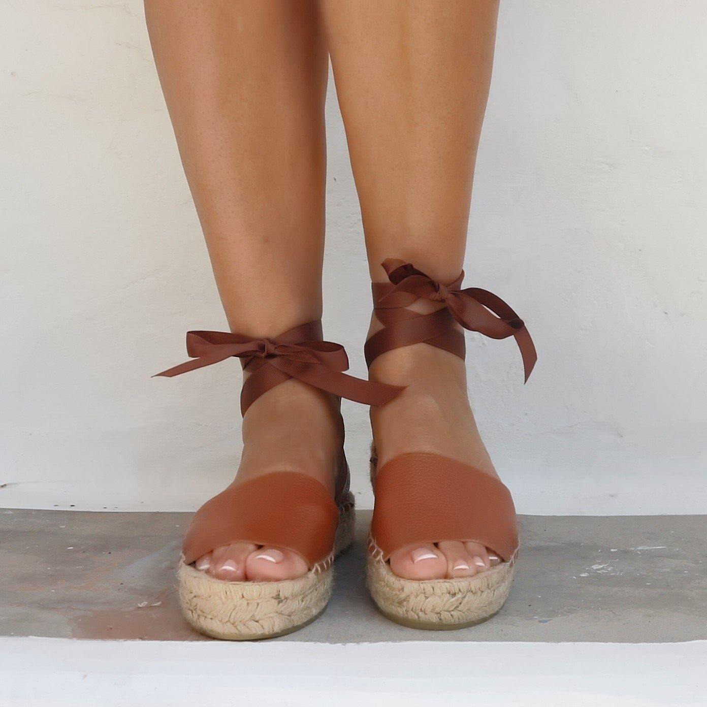 Essential Leather Espadrilles Sandals - Tan - Double Sole - Maslinda Designs