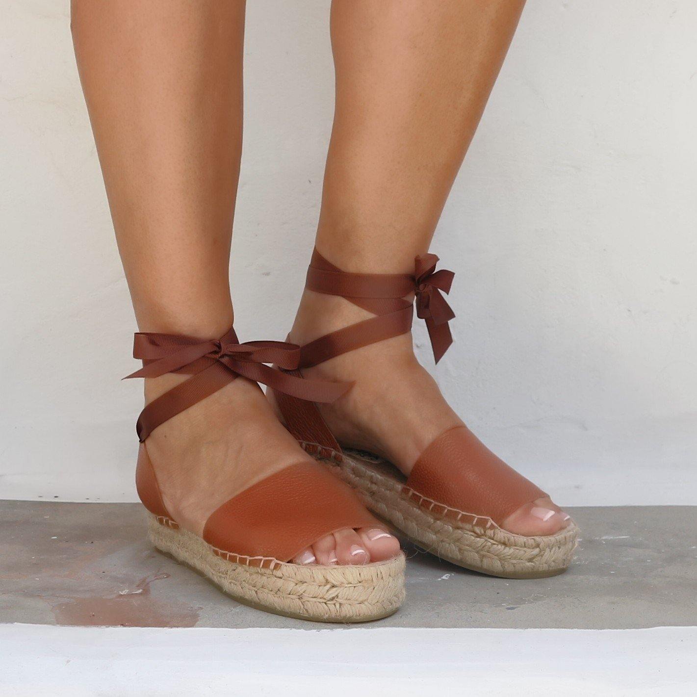 Essential Leather Espadrilles Sandals - Tan - Double Sole - Maslinda Designs