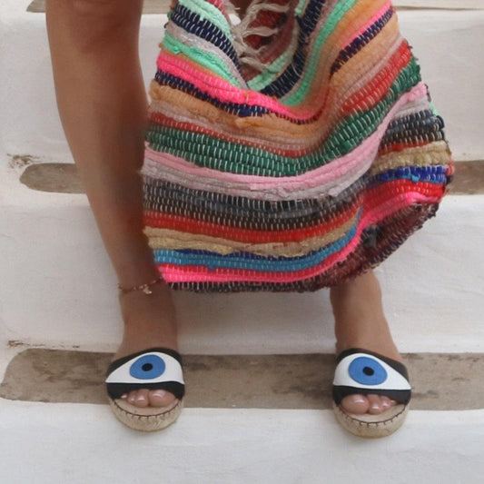 Evil Eye Espadrilles Slides - Black - Maslinda Designs