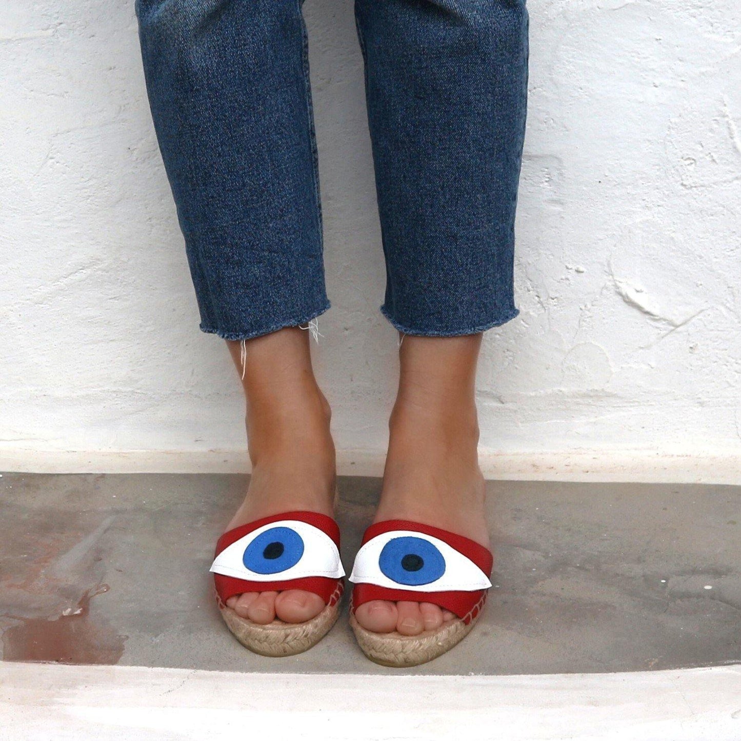 Evil Eye Espadrilles Slides - Red - Maslinda Designs