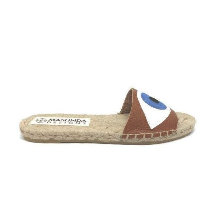 Evil Eye Espadrilles Slides - Tan - Maslinda Designs