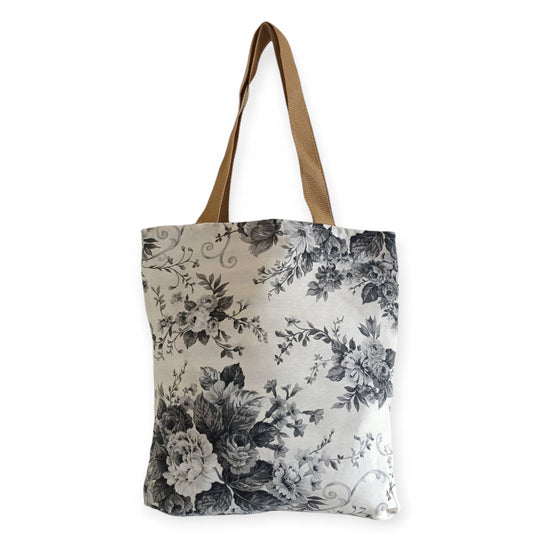 Black & White Floral Print Tote Bag
