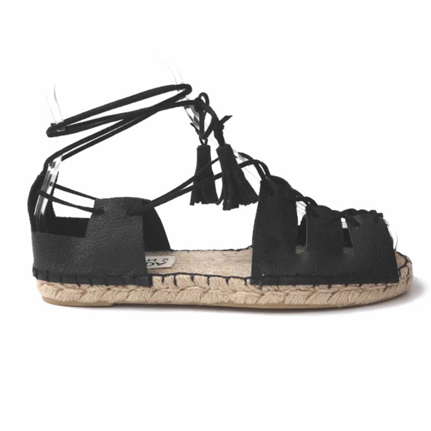 Gladiator Espadrilles-- Black Leather - Classic Sole - Maslinda Designs