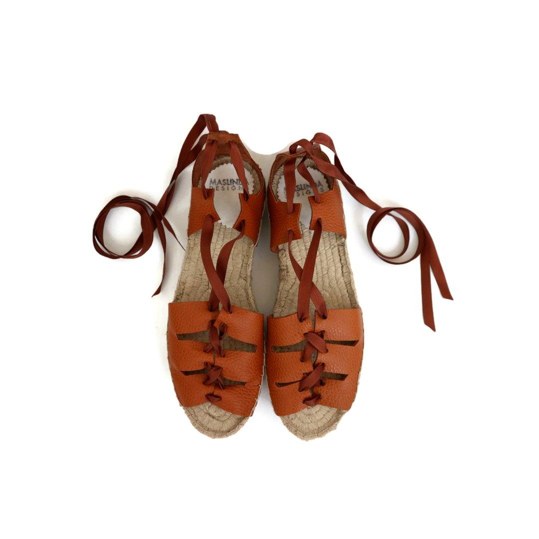 Gladiator Espadrilles -Tan - Double Sole - Maslinda Designs