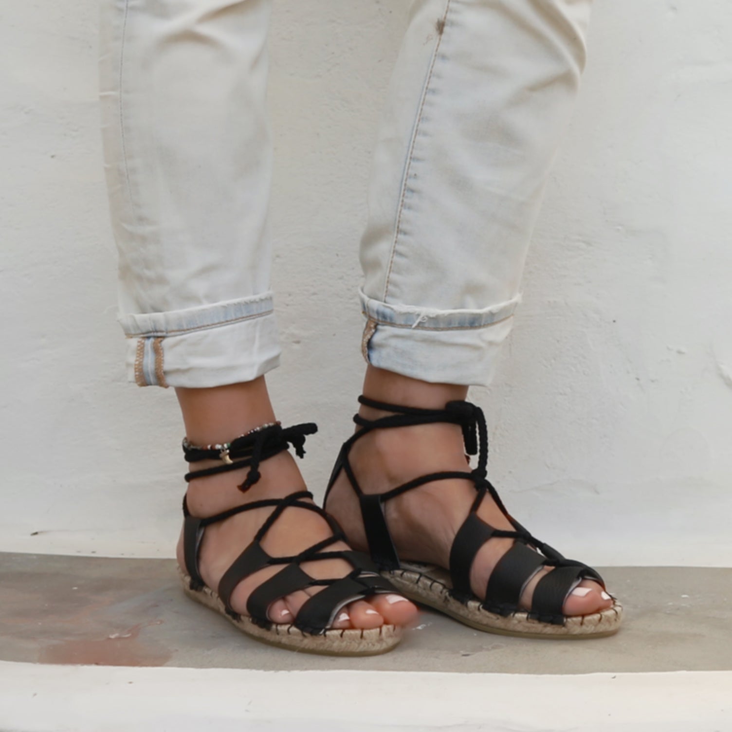 Gladiator Sandals - Vegan Leather - Black - Classic Sole - Maslinda Designs