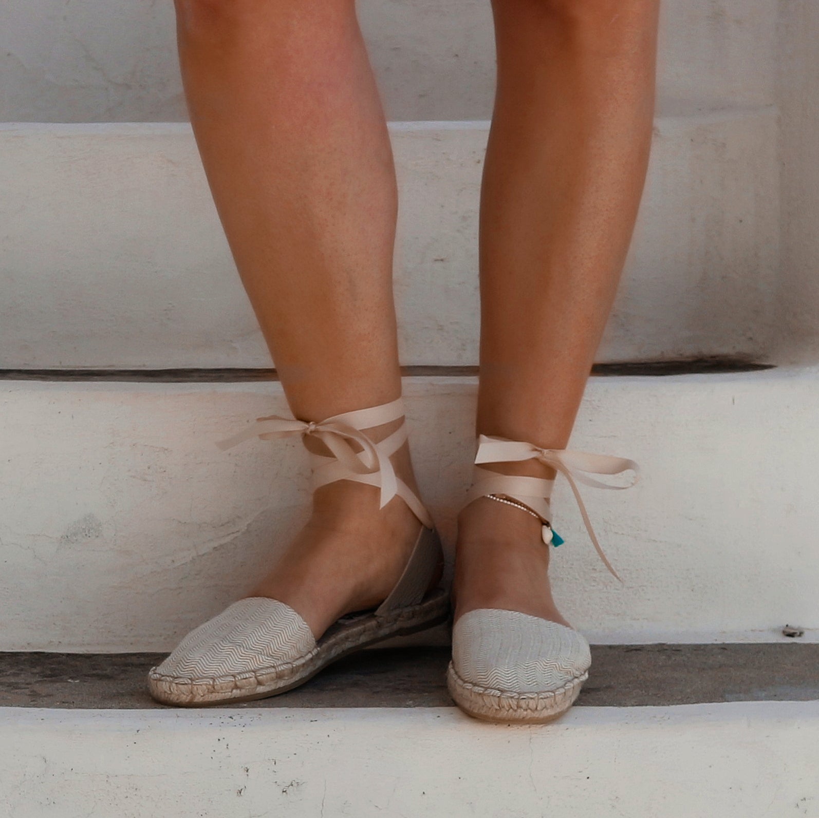 Herringbone Espadrilles - Beige - Classic sole - Maslinda Designs