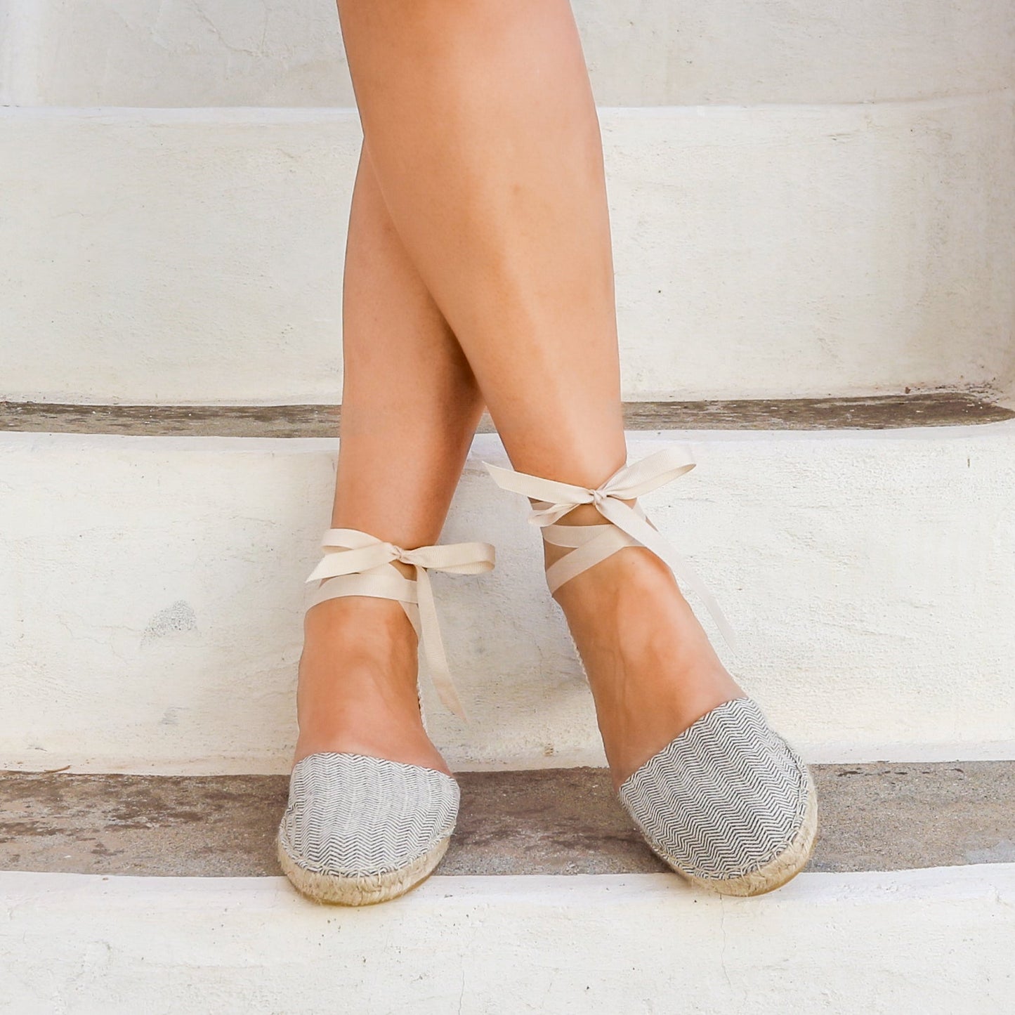 Herringbone Vegan Espadrilles - Beige - Classic Sole - Maslinda Designs