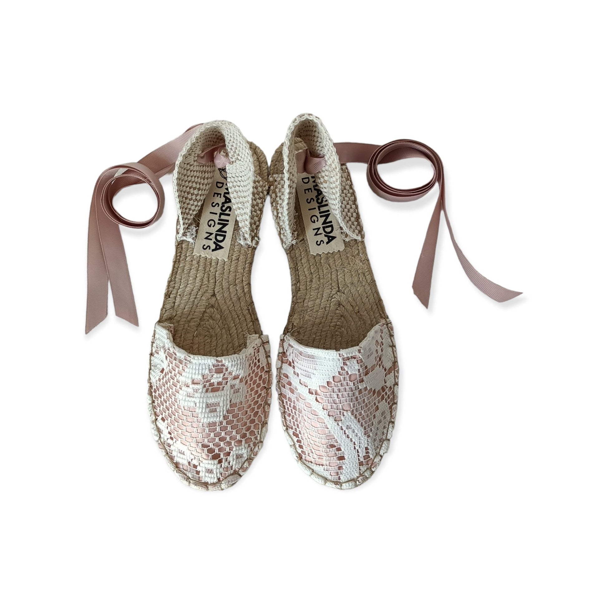 Lace Vegan Espadrilles - Blush - Classic Sole - Maslinda Designs