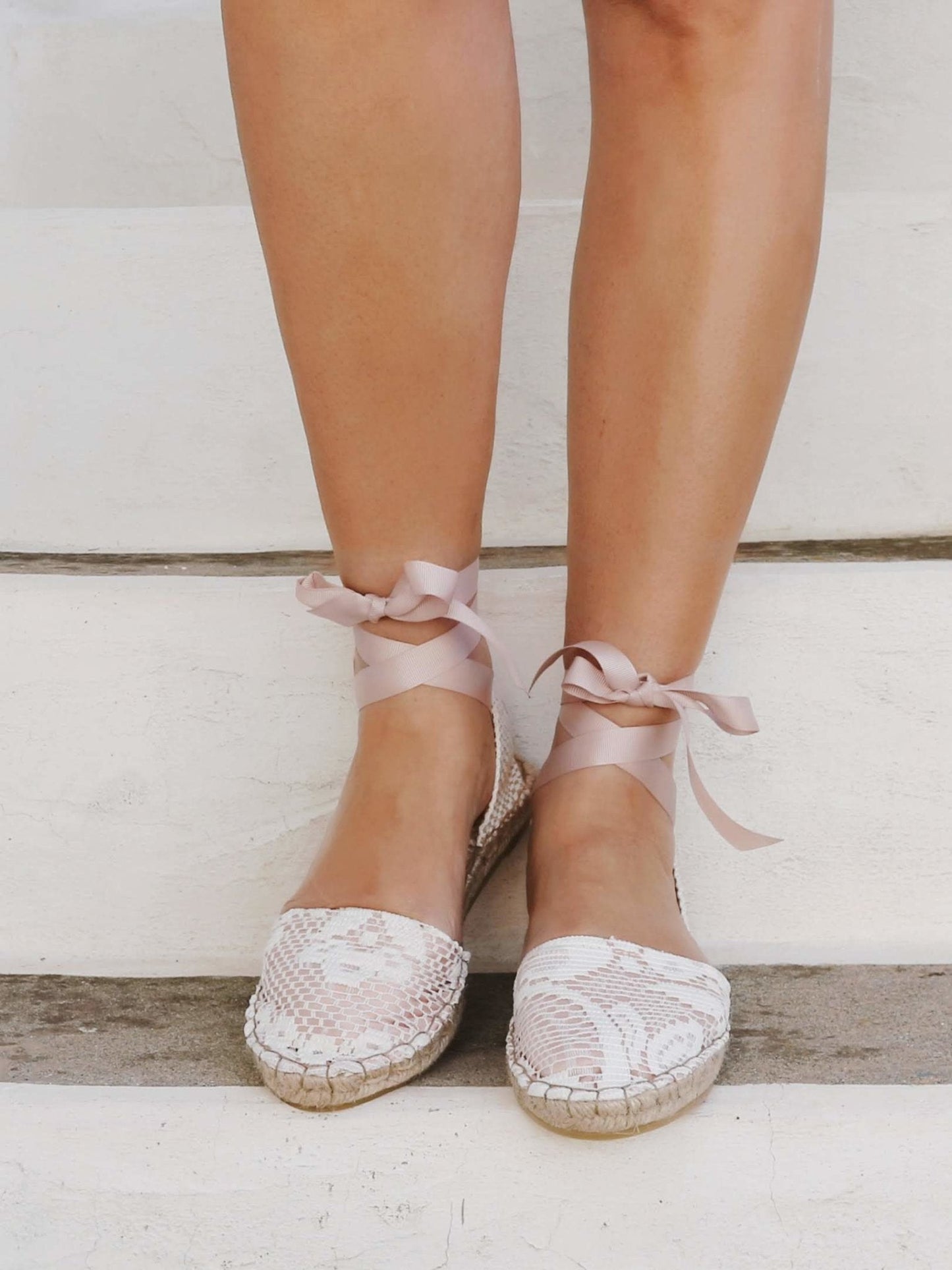 Lace Vegan Espadrilles - Blush - Classic Sole - Maslinda Designs