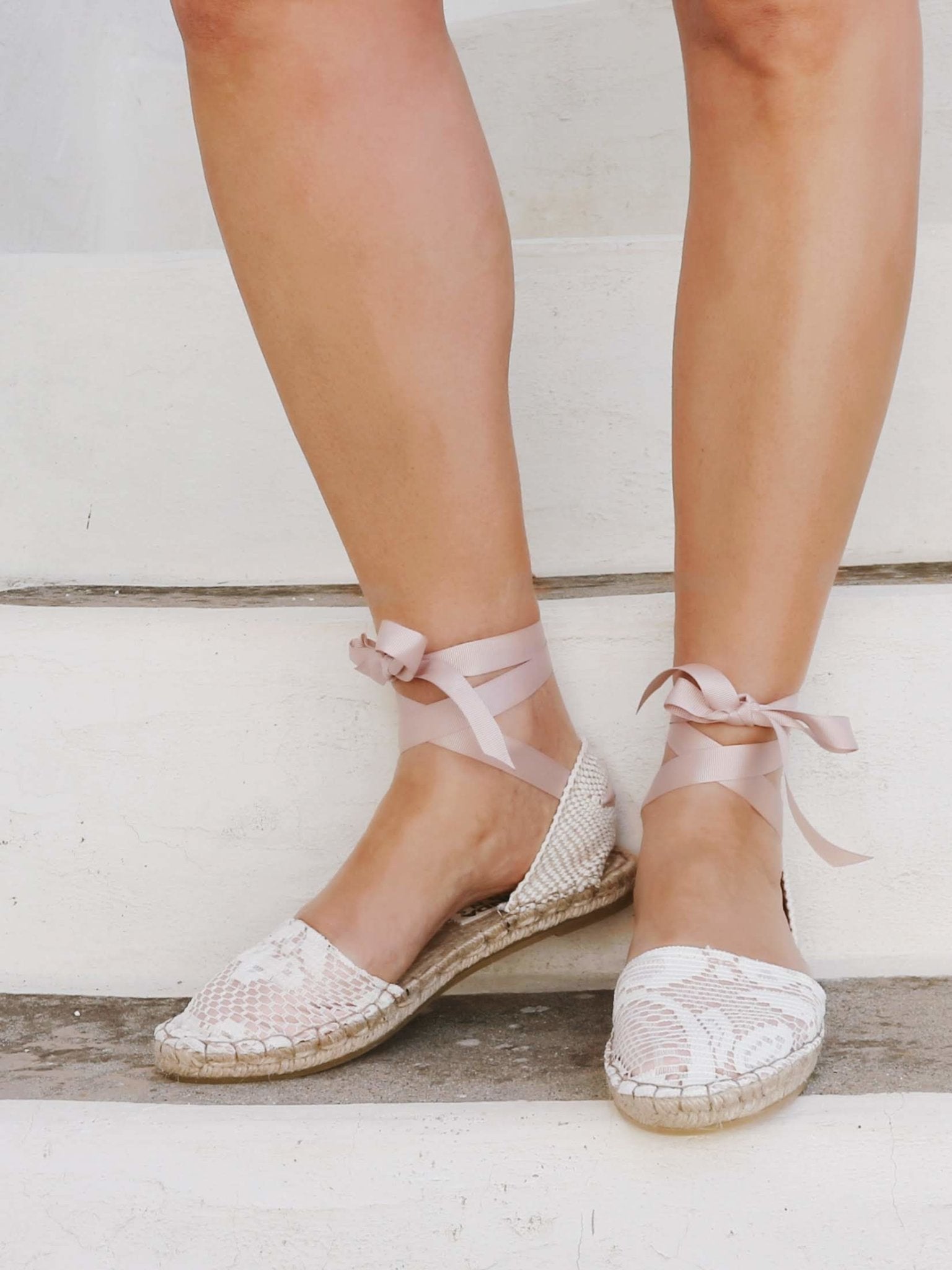 Lace Vegan Espadrilles - Blush - Classic Sole - Maslinda Designs