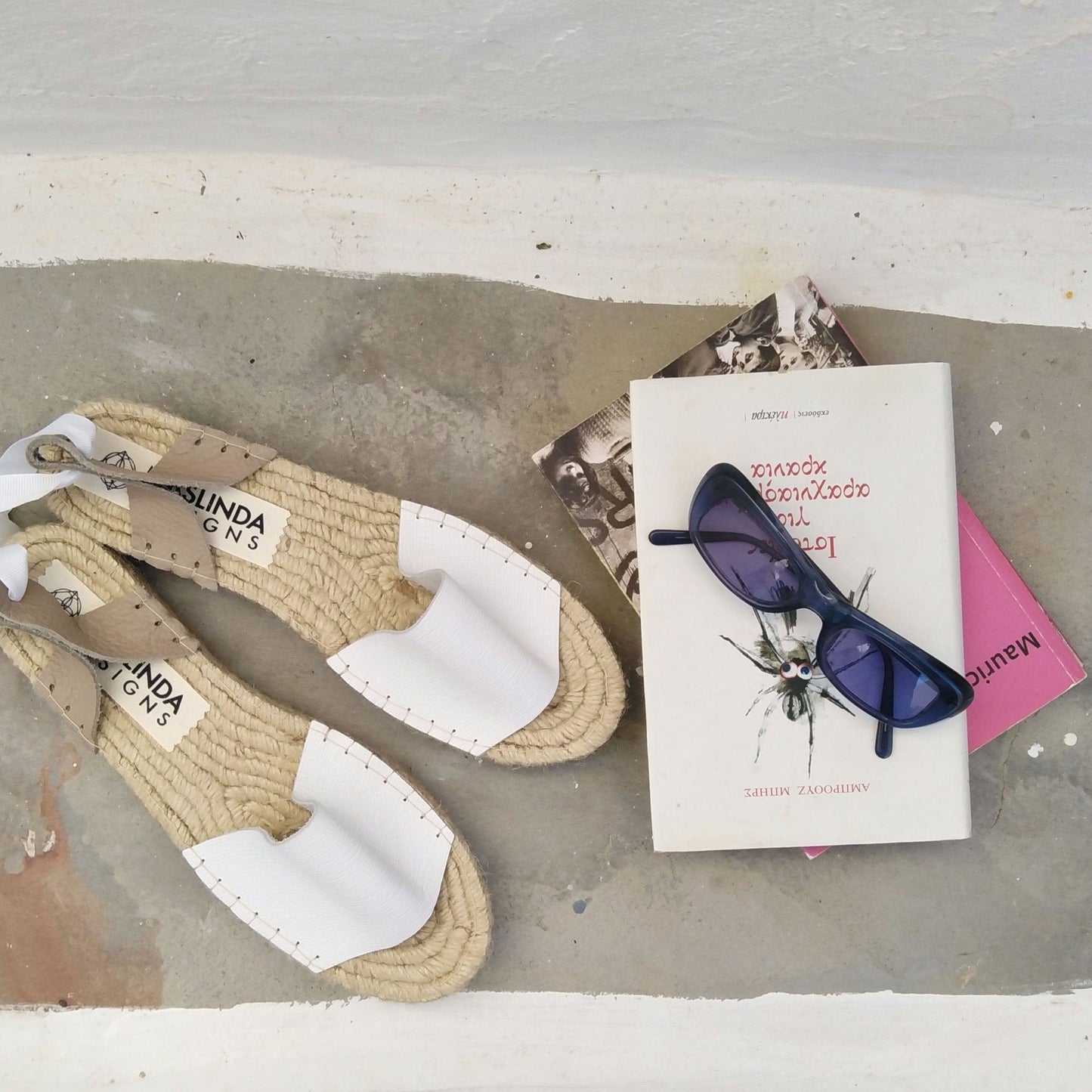 Leather Espadrilles Sandals - White - Classic Sole - Maslinda Designs