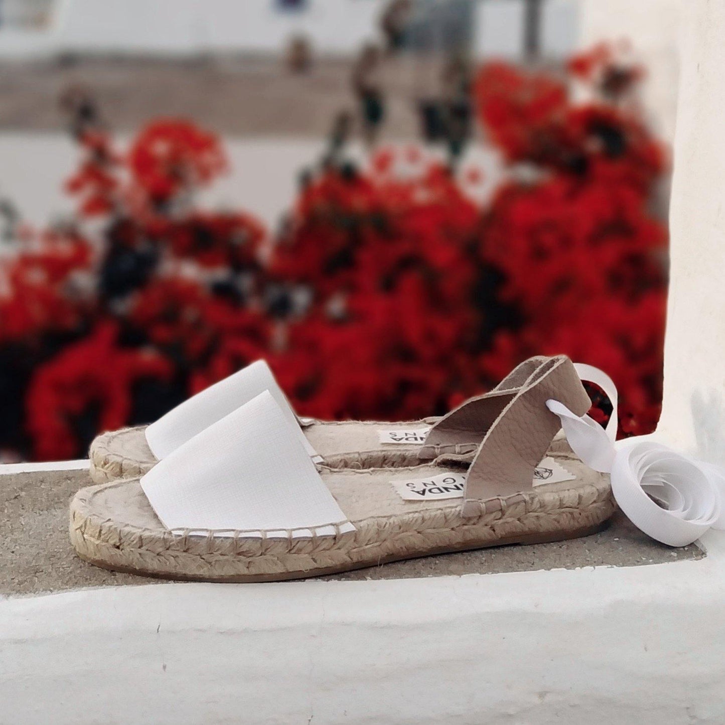 Leather Espadrilles Sandals - White - Classic Sole - Maslinda Designs