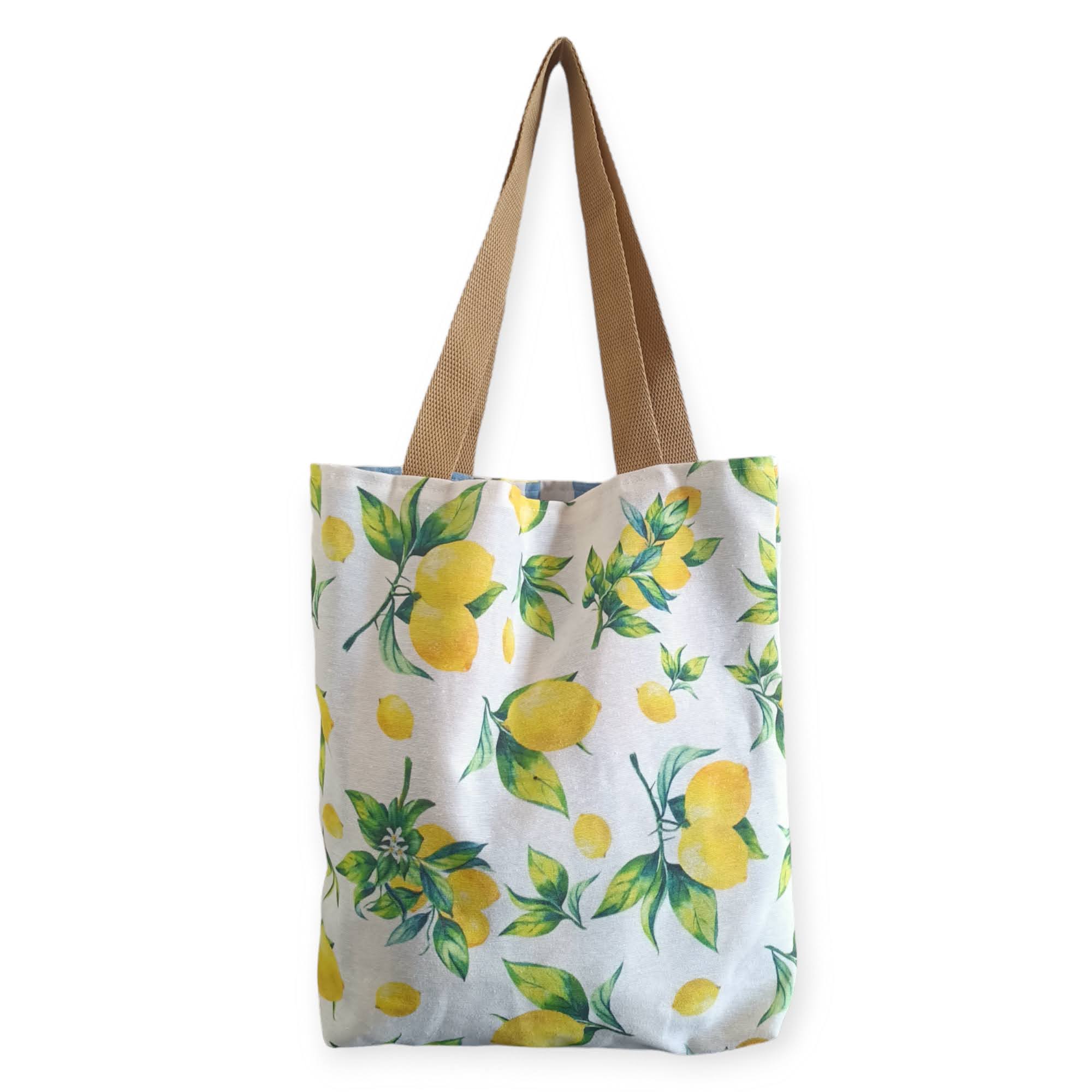 Lemon Print Canvas Shopping Tote Bag Maslinda Designs