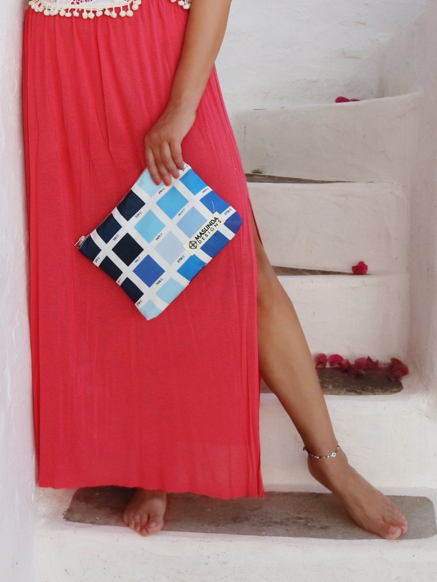 Make-up bag -Blue Squares - Maslinda Designs