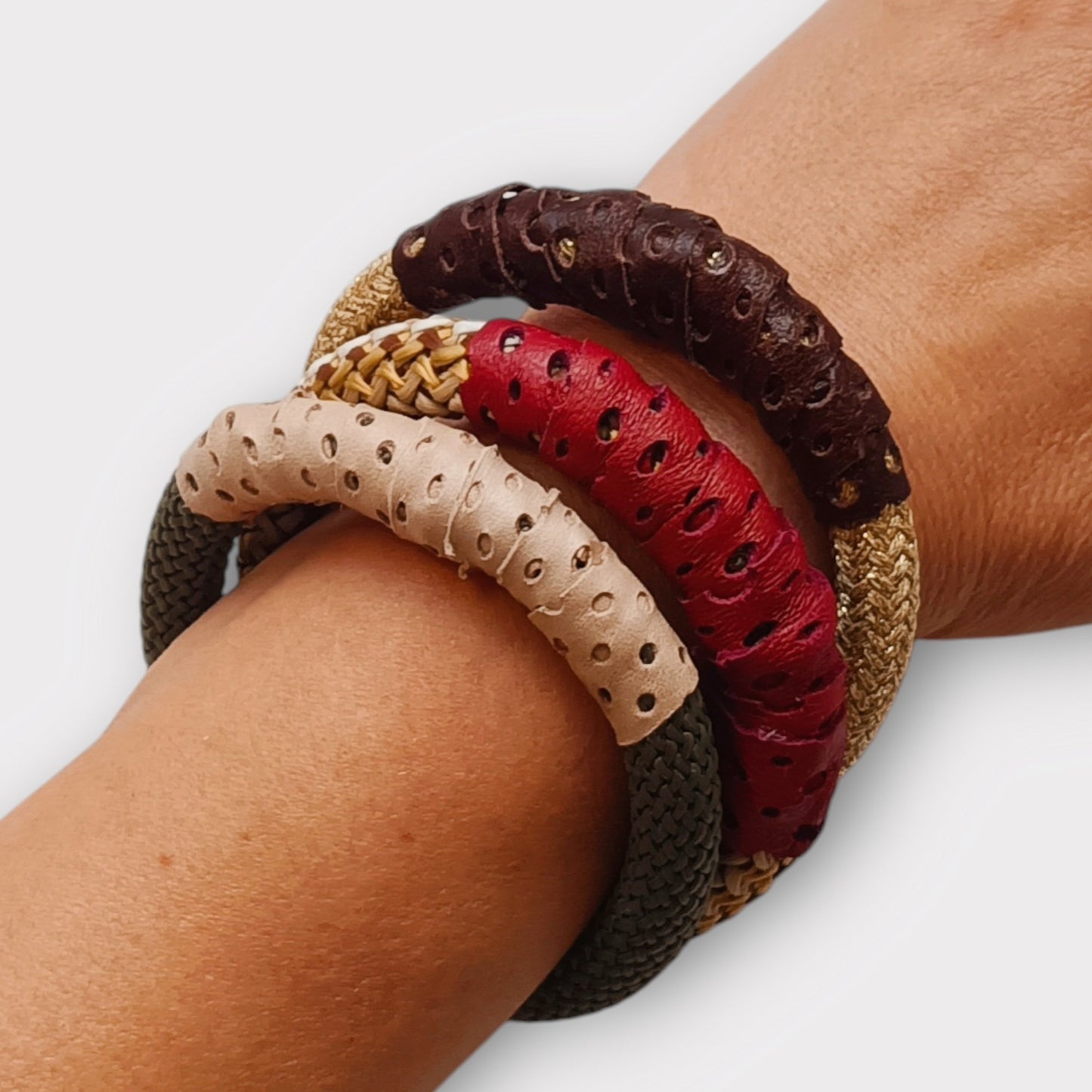 Rope and Leather Bangles - Dark Colors - Maslinda Designs