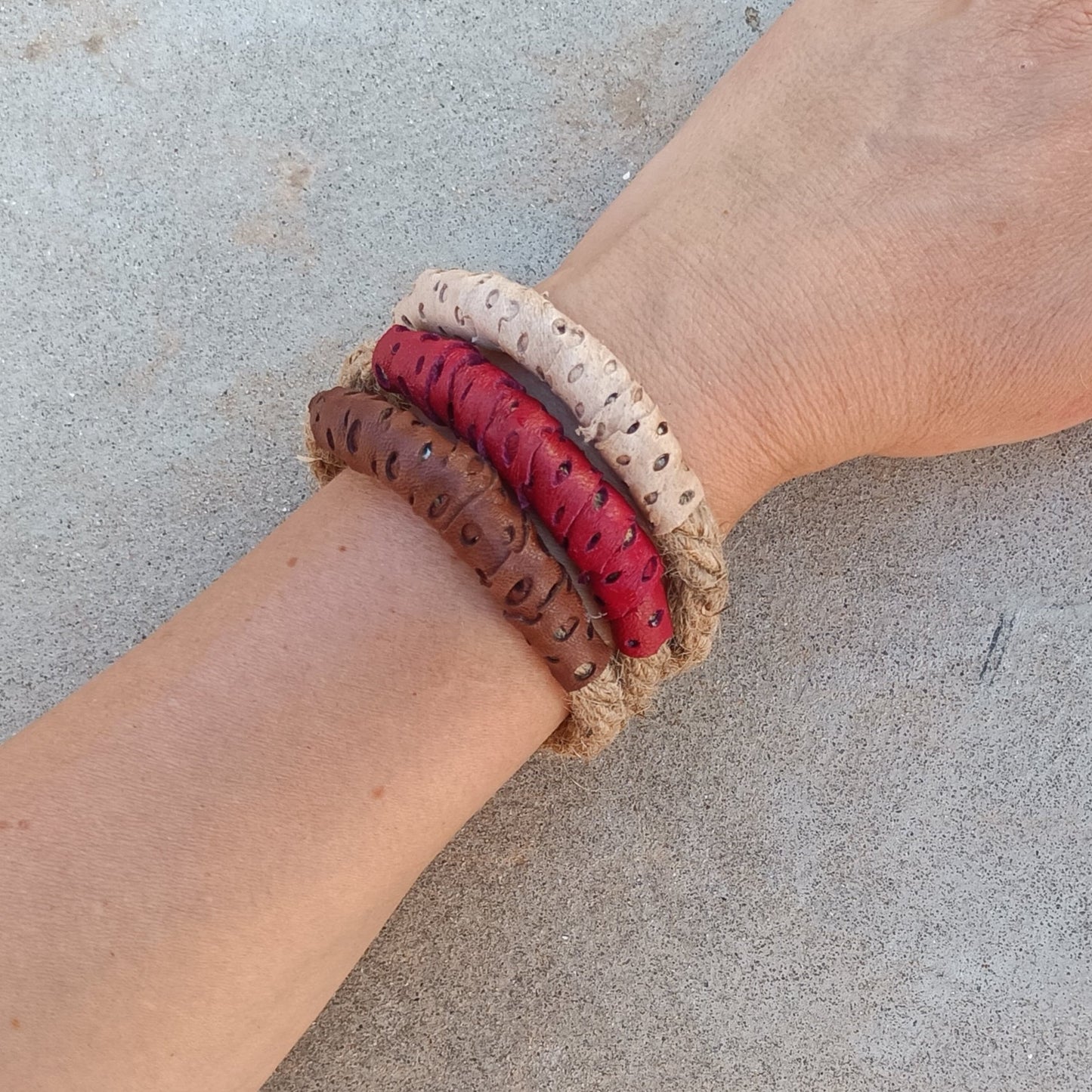 Rope and Leather Bracelets - Set of 3 - Maslinda Designs