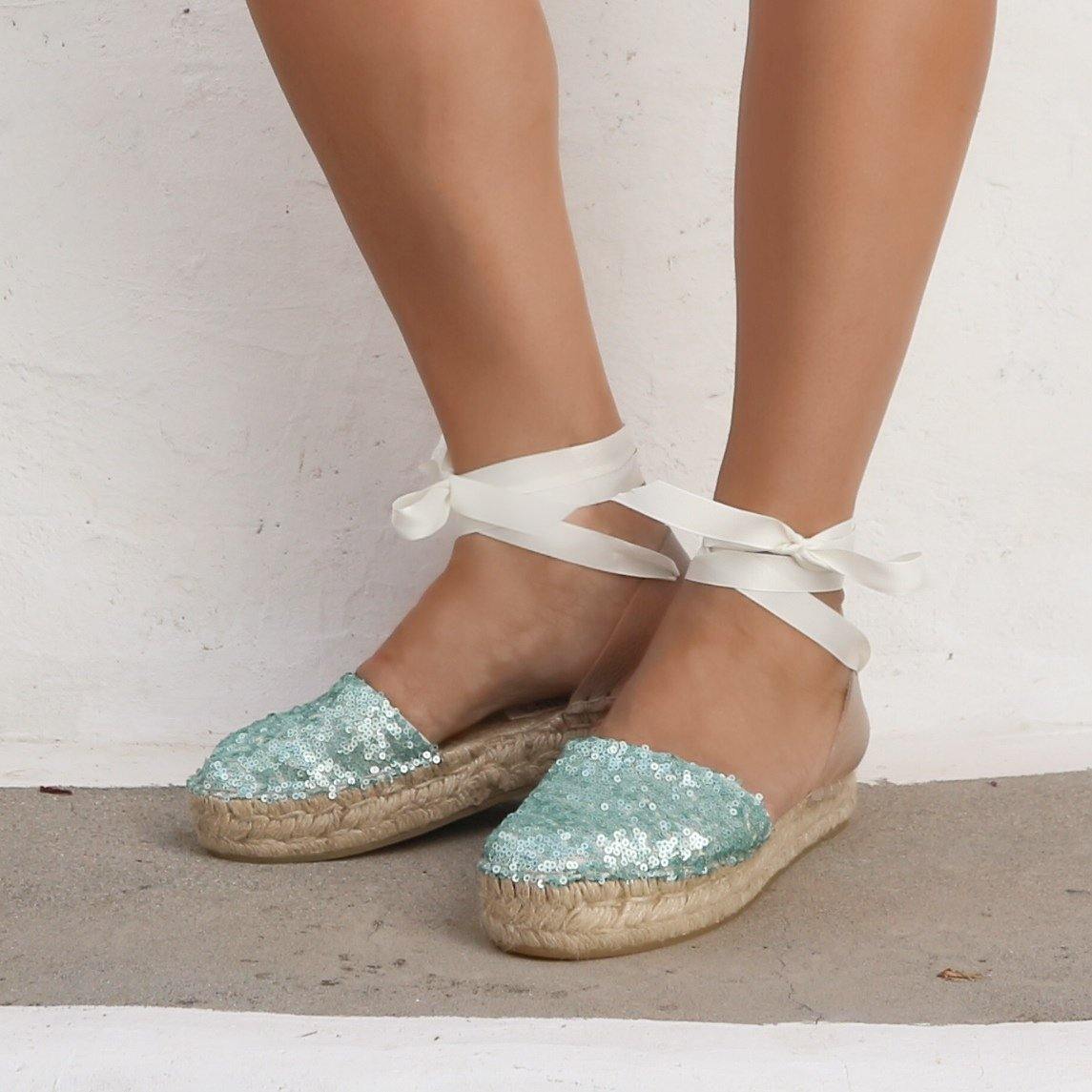 Sequined Espadrilles - Seafoam - Double Sole - Maslinda Designs