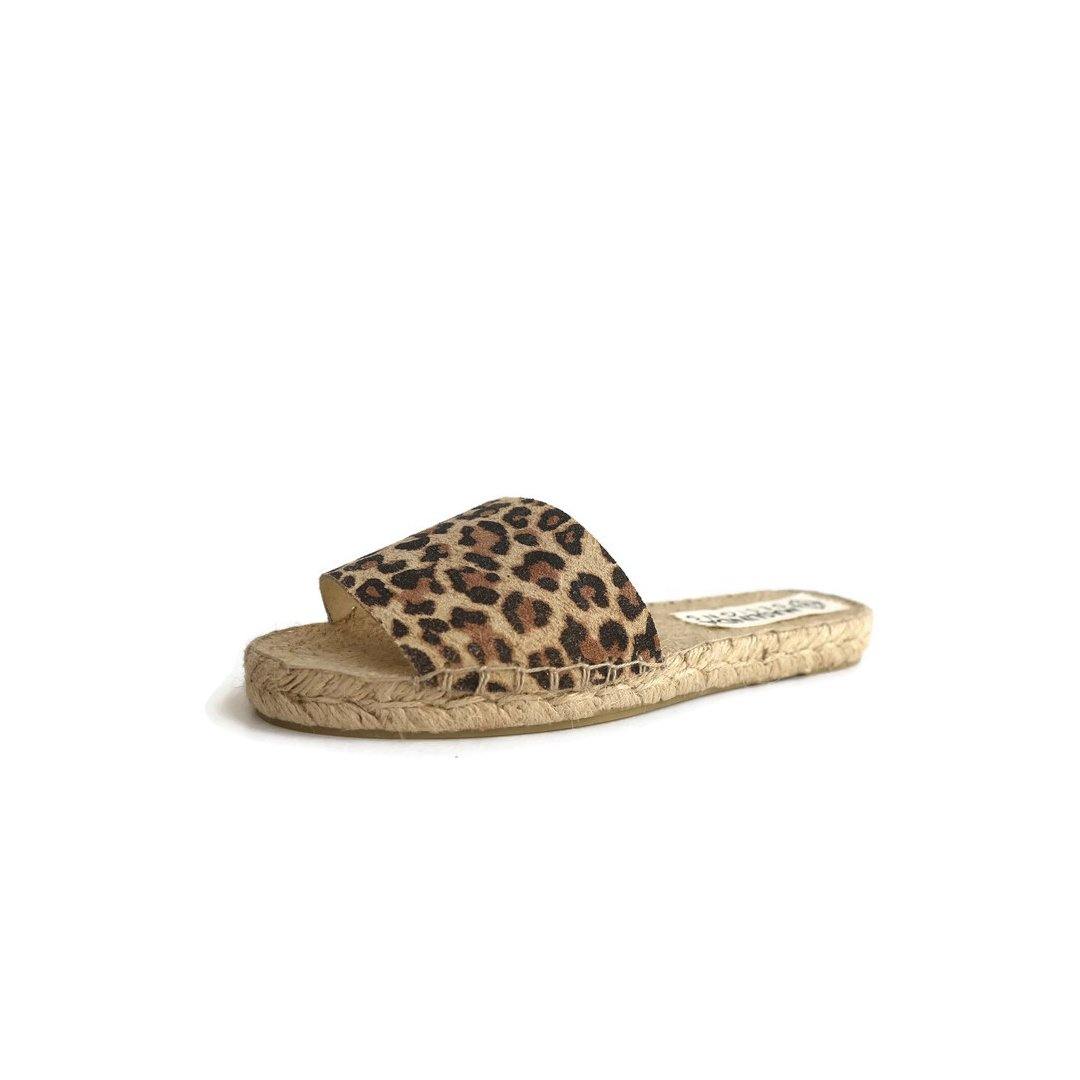 Suede Espadrilles Slides - Leopard Print - Maslinda Designs