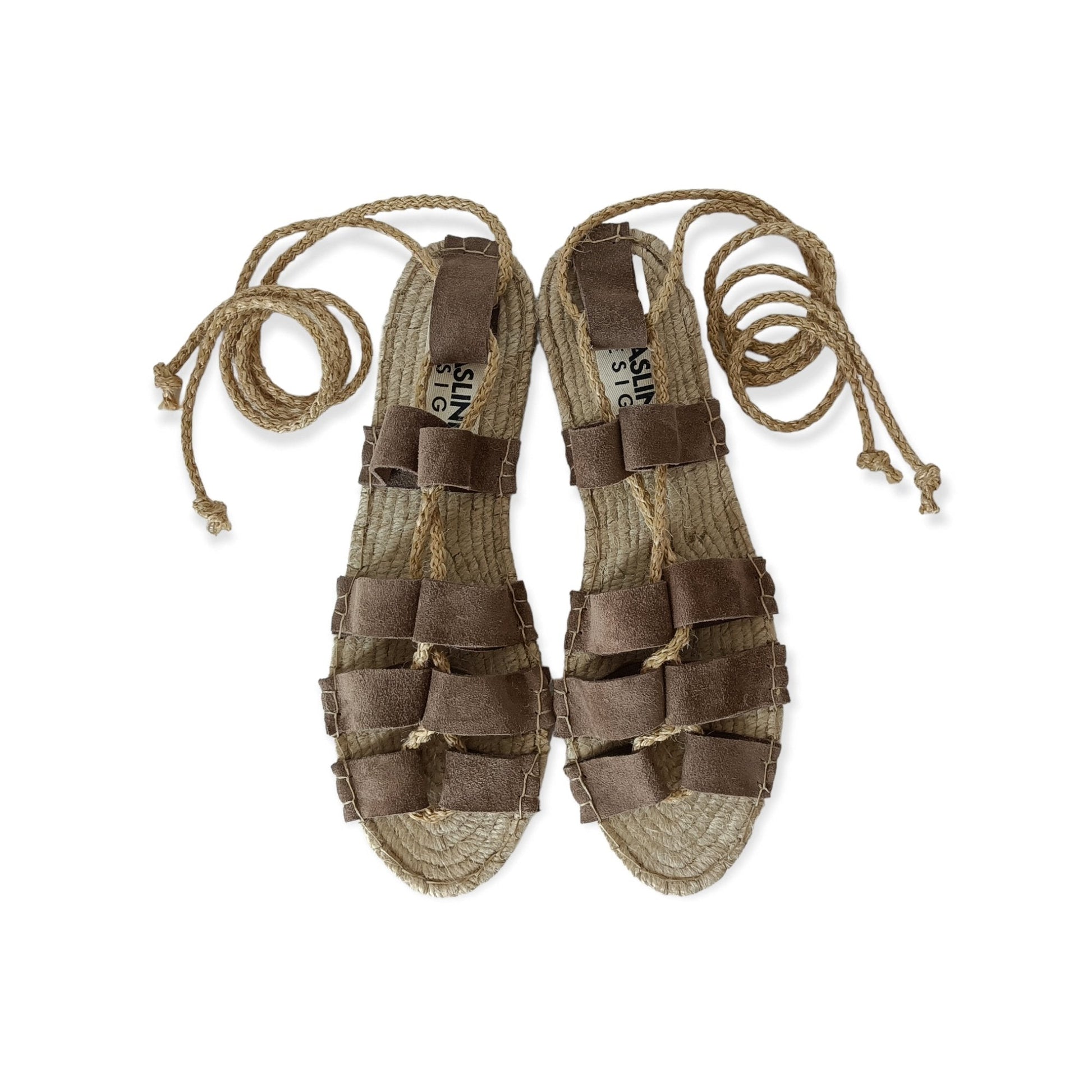 Suede Gladiator Sandals - Beige- Classic Sole - Maslinda Designs