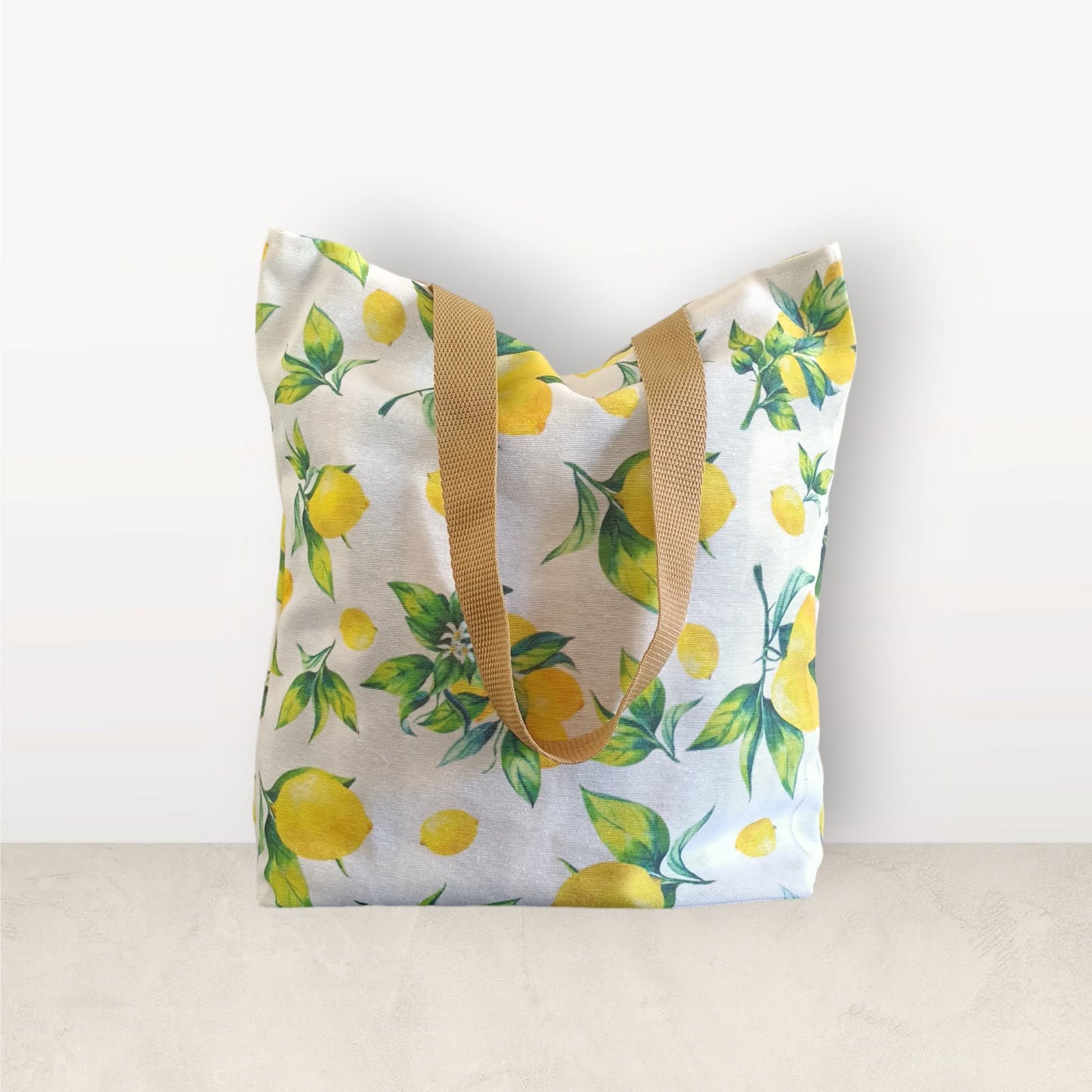 Lemon Print Canvas Shopping Tote Bag