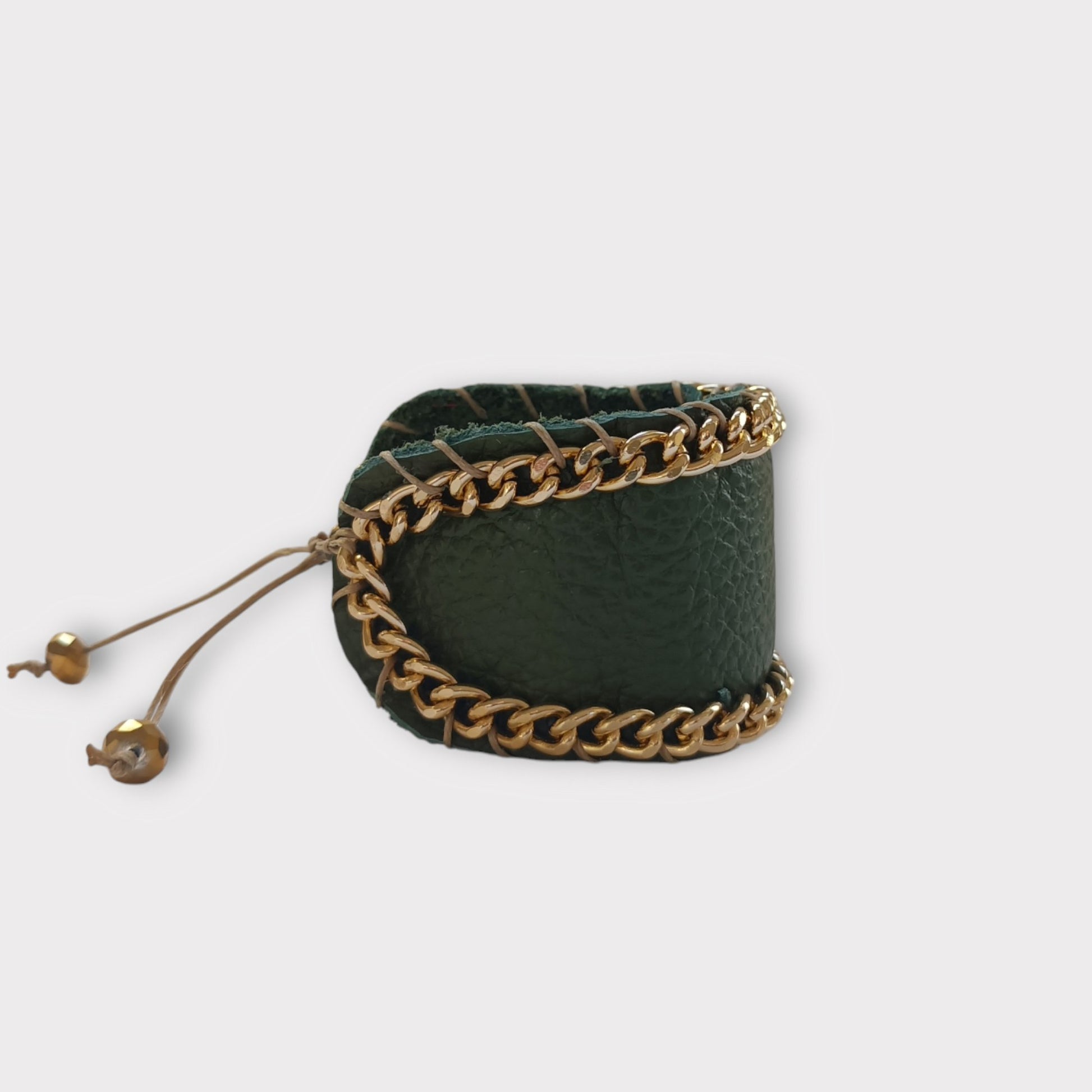 Wide Leather and Chain Cuff Bracelet - Angelica - Maslinda Designs