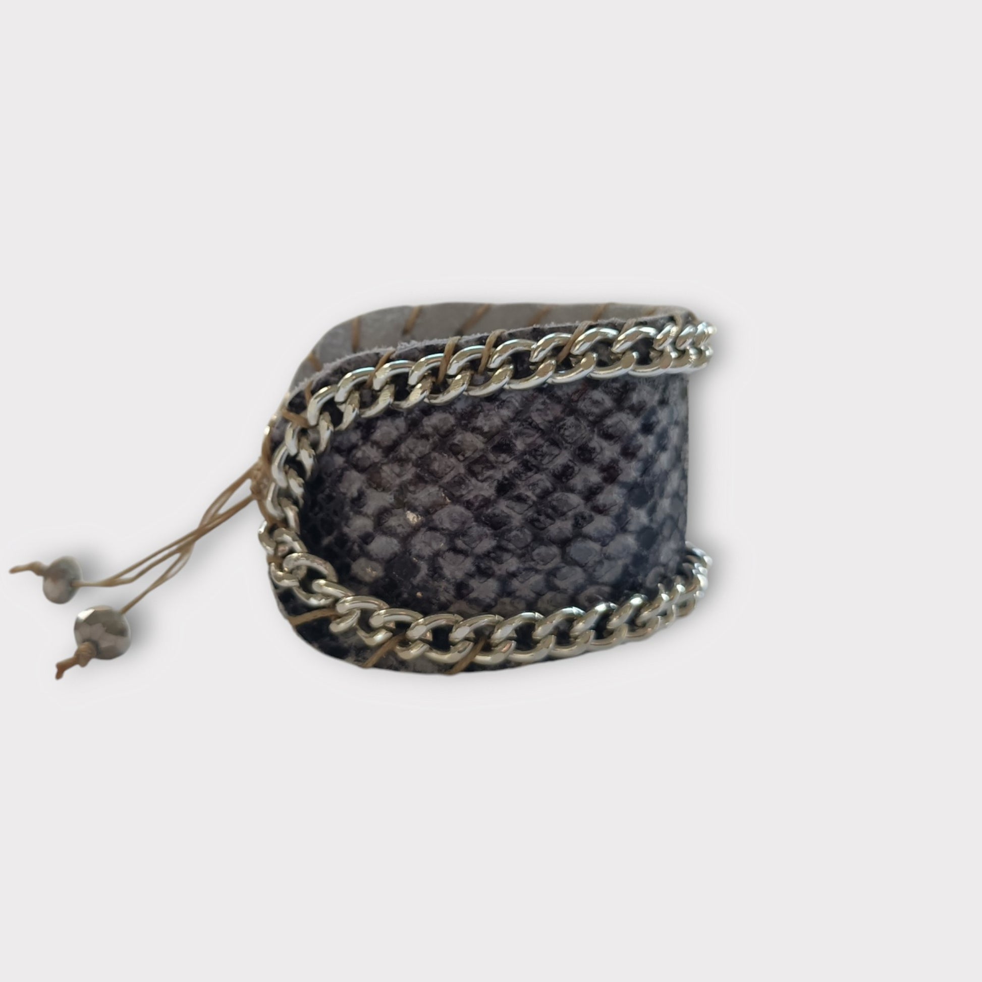 Wide Leather and Chain Cuff Bracelet - Angelica - Maslinda Designs