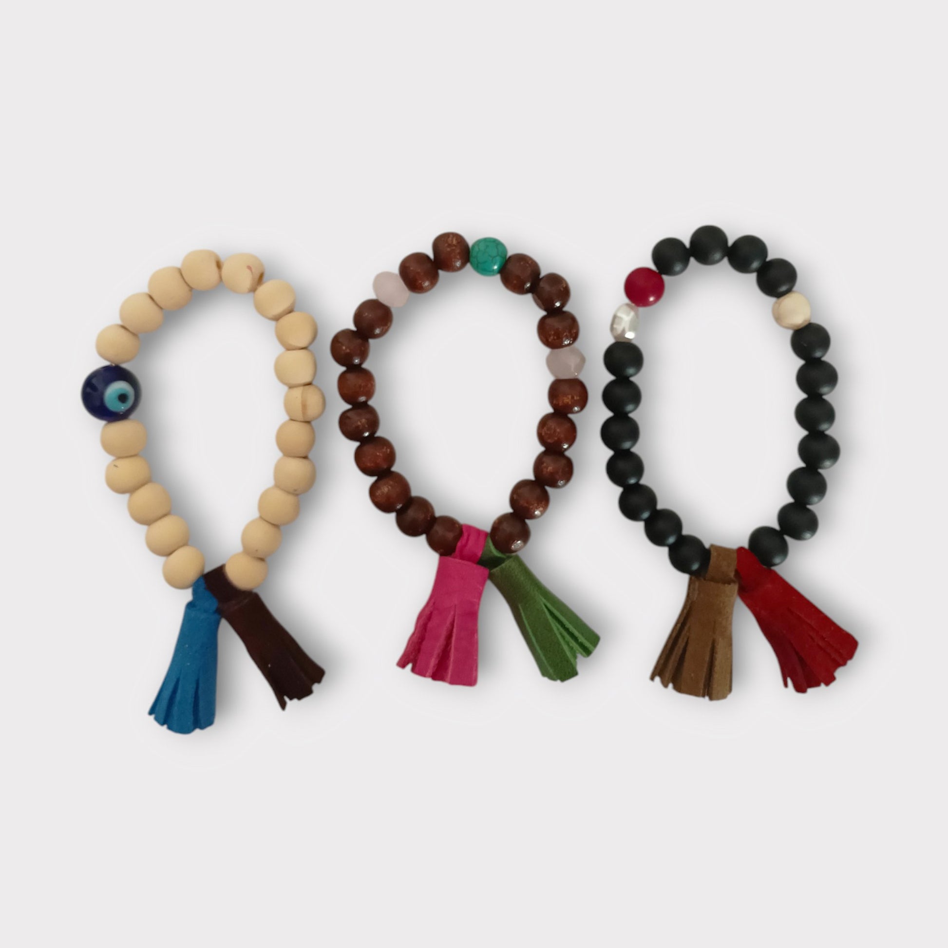 Wooden Beads Tassel Bracelet - Set of 3 - Maslinda Designs