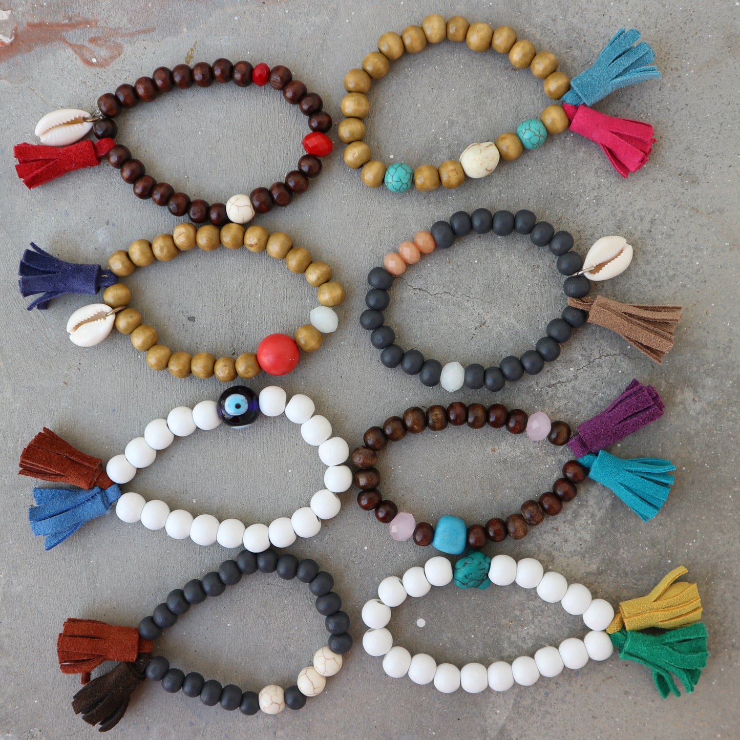 Wooden Beads Tassel Bracelet - Set of 4 - Maslinda Designs