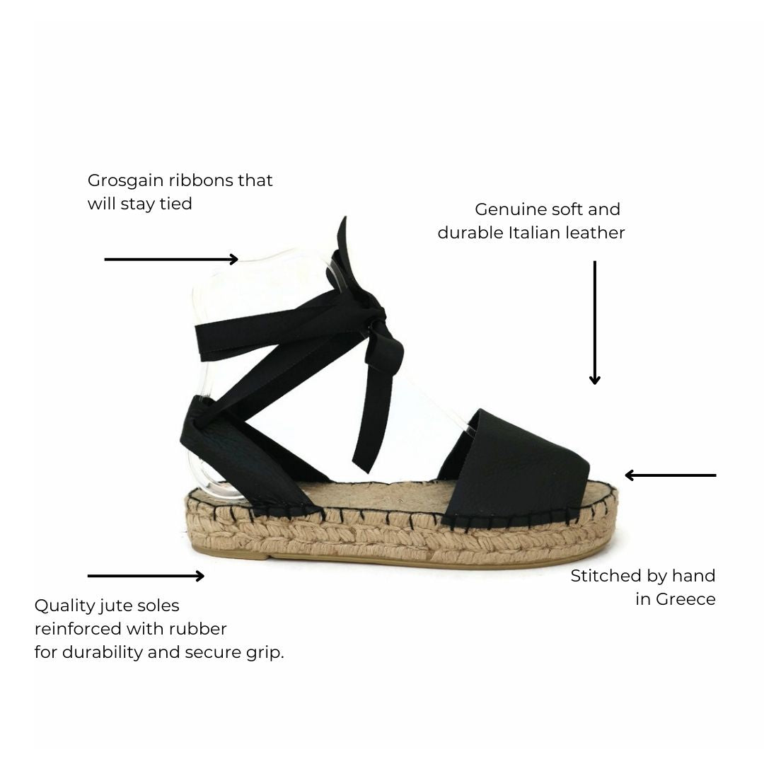 Essential Leather Espadrilles  Sandals - Black - Double Sole