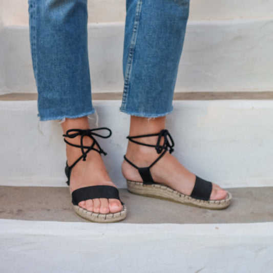 Comfort Lace Up Espadrilles Sandals - Black - Maslinda Designs