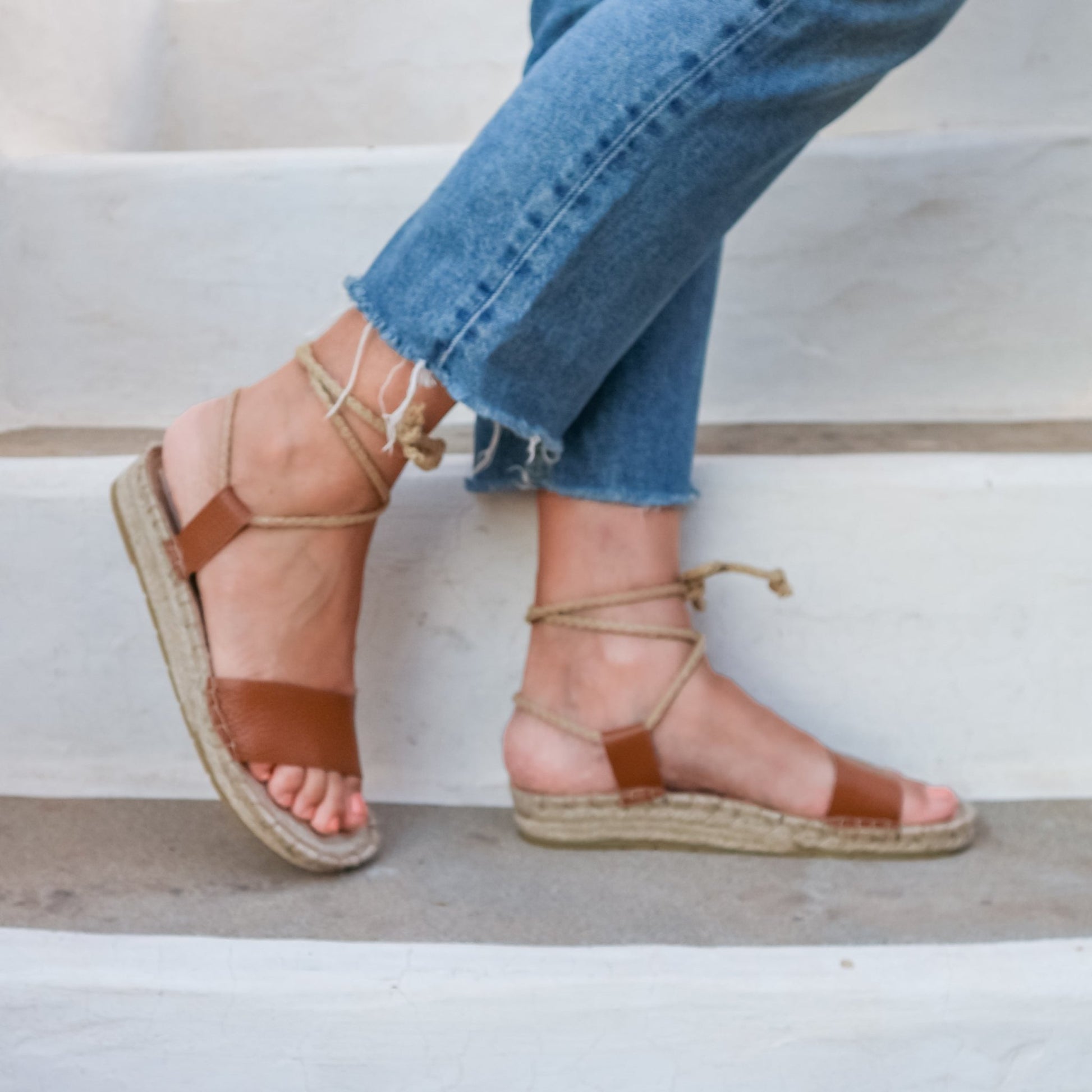 Comfort Lace Up Espadrilles Sandals - Tan - Maslinda Designs