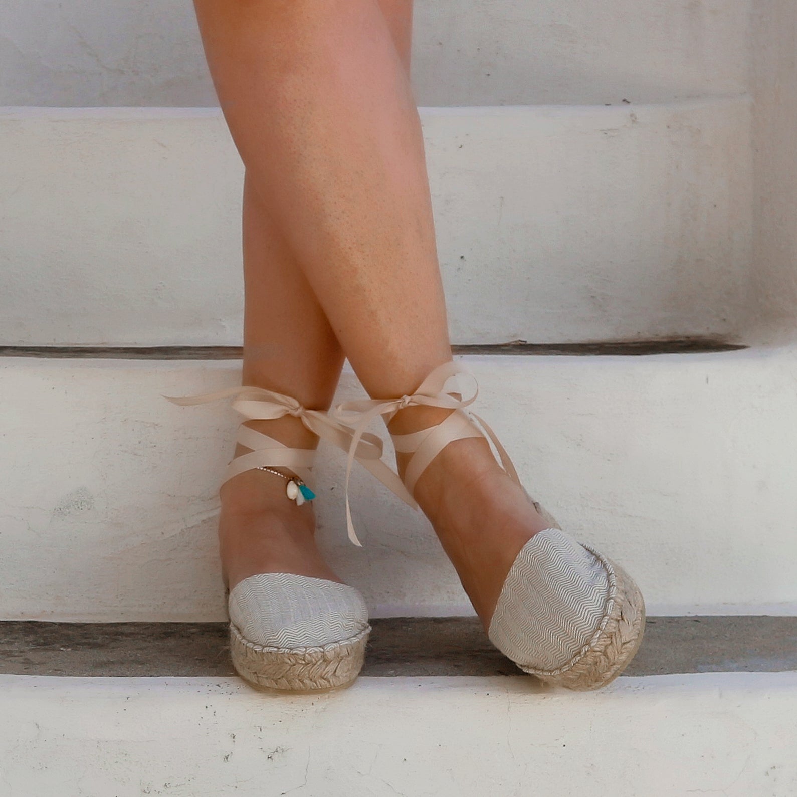 Herringbone Espadrilles Beige Double Sole