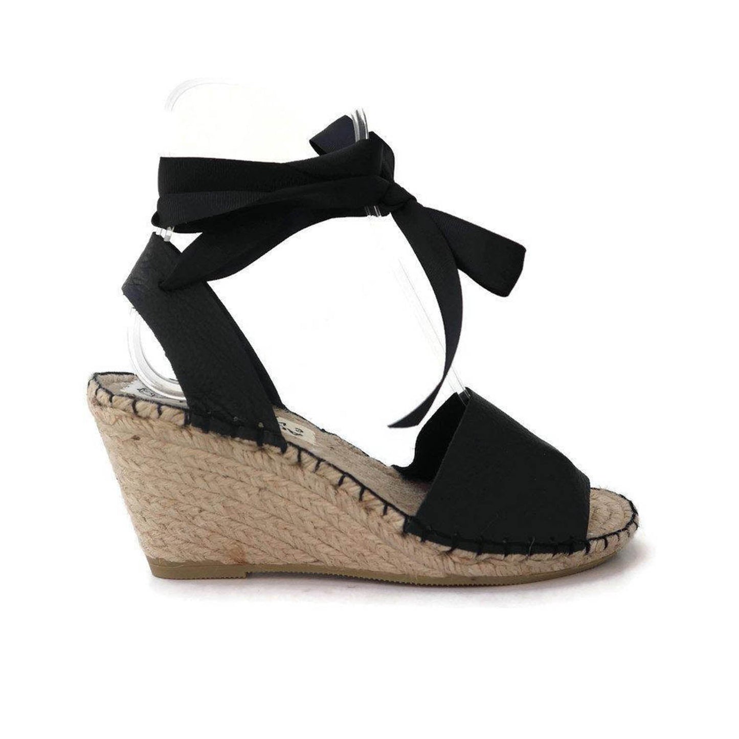 High Wedge Leather Espadrilles - Black - Maslinda Designs