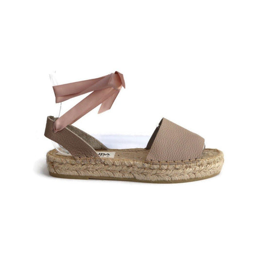 Leather Espadrilles Sandals - Beige - Double Sole