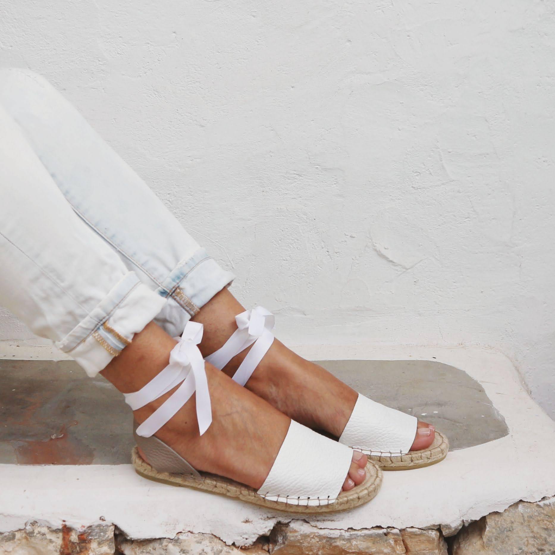 Leather Espadrilles Sandals - White - Classic Sole - Maslinda Designs