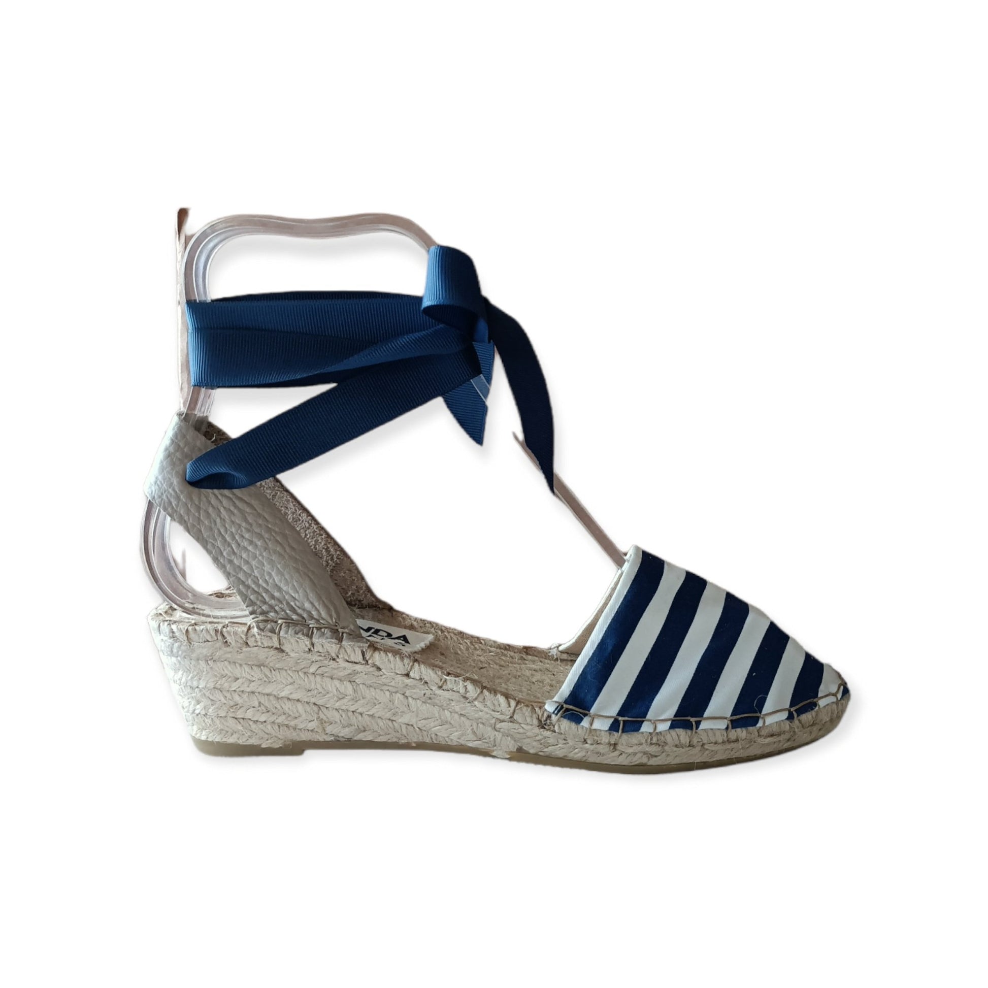 Low Wedge Espadrilles - Navy Stripes - Maslinda Designs