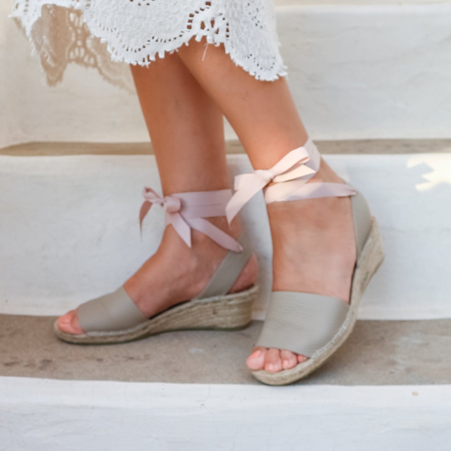 Low Wedge Leather Espadrilles - Nude