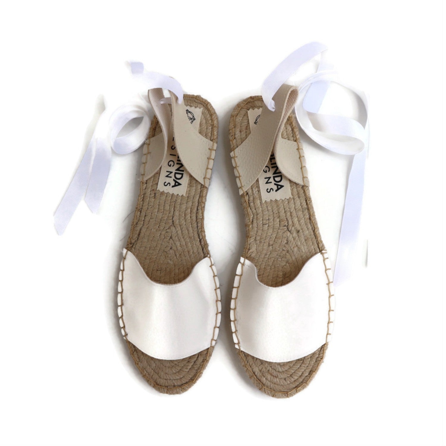 Vegan Espadrilles Sandals - White - Classic Sole - Maslinda Designs